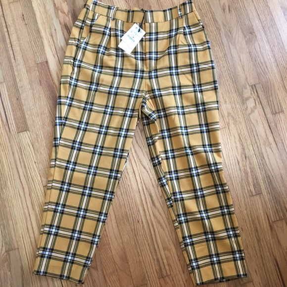stradivarius yellow tartan trousers